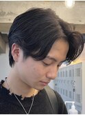 原宿カルマパーマメンズパーマセンターパート七三分けウルフ30代
