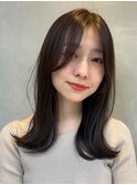 ミディアムレイヤーカット ココアブラウン2way前髪ダークグレー