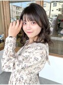 ぱつん前髪/小顔に見せる顔周りカット/オリーブグレージュ