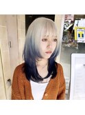ルーツカラー×ホワイトカラー×レイヤーカット×ブルーグレー