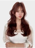 ピンクブラウン/レイヤーカット/韓国巻き
