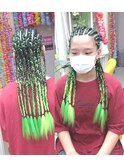 キッズ学生ダンス★ロングブレイズエクステ全頭コーンロウ横浜駅
