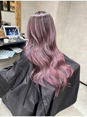バレイヤージュ、ハイライト、ピンクラベンダー、レイヤー