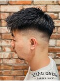 アップバングフェードツーブロックジェットスタイル