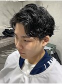 緩め七三パーマ