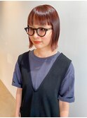 赤味ブラウン×ぱつっとボブ