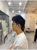 アッシュブラックマッシュパーマ黒髪