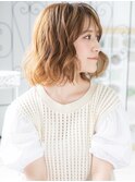 浅草/髪質改善/ハイトーンカラー☆小顔ウェーブミディアムボブh