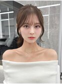 韓国前髪　暗めカラー　ミディアムヘア