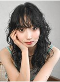 顔周りレイヤーグレージュ韓国ヘアミディアム_F1121