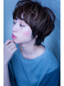 エルデ ナインズ ヘアー スタンド 川口店(elde 9's HAIR STAND) ミニウルフテラコッタデジタルパーマくすみブルー