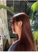 髪質改善ストレート×ワインレッド