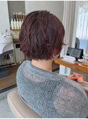 ミニボブパーマ/ショートボブ/オレンジブラウン/薄めバング