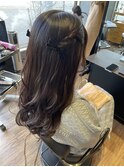 ハーフアップリボンヘアアレンジハーフツインロングアレンジ