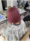 ストロベリーピンクケアブリーチボブルフ小顔カットワンレン所沢