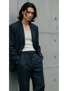 センターパート×ワイルドパーマロング