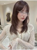 韓国ヘアラベンダーグレージュブリーチ無し透明感カラー 　