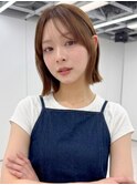切りっぱなしボブ シースルーバング ミルクティーグレージュ