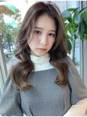 【韓国風】大人の色気 カーキベージュ かきあげバング◎30代40代