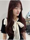 ブリーチなしカラーチェリーレッドカシスピンクレイヤーカット
