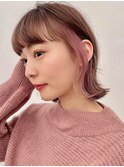 インナーカラーイヤリングカラーレイヤーボブピンクベージュ