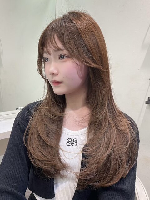 韓国レイヤーカットワンホンヘアロングウルフカット姫カット