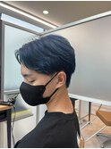 センターパート×ブルーカラー