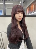 ダブルカラーチェリーレッドピンクブラウン韓国レイヤーロング