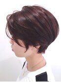 チェリーレッド×ハンサムショート×前下がりボブ
