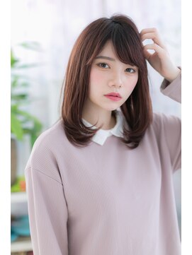 ミック ヘアアンドメイク アップ 駒込店(miq Hair&Make up) 大人かわいい斜めバングカシスブラウンエアストレートb1