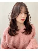 ピンクベージュレイヤーカット_くびれヘアアプリコットオレンジ