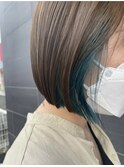 ナチュナル グリーンインナーカラー 大人かわいい丸みボブ♪