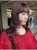 ブリーチなしチェリーレッドカラーレイヤーカット