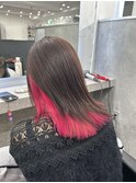 ブラウン&ビビットピンク　インナーカラー