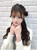 大流行中のサイドおだんごハーフアップ