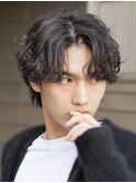 メンズ波巻きスパイラルパーママッシュウルフセンターパート原宿