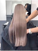 バレイヤージュくびれヘアハイライトカラーミルクティーベージュ