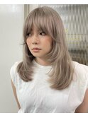 バタフライレイヤーカットバルドーバングミルクティーベージュ