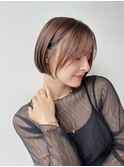 大人ショートボブ前髪あり切りっぱなしボブ丸顔面長K20240916
