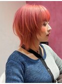 オレンジカラー ウルフカット ウルフレイヤー