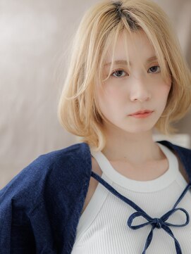 カバーヘア ブリス 大宮西口(COVER HAIR bliss) ブリーチオンカラー金髪ニュアンスパーマボブA0大宮20代30代