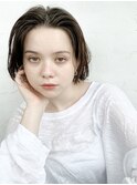くせ毛風ボブ_オリーブカラーハイライトカラー_27825