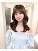 くびれヘアアプリコットオレンジ夏ヘアハイライトカラー 