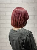 大人可愛い丸みボブ根本パーマピンクラベンダーベビーピンク