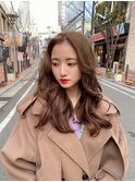コリアンベージュカラー かきあげロング マロンベージュ 透明感