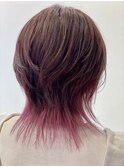 ウルフカットxピンクカラー