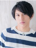 七三分け大人黒髪メンズショート韓国ヘアY上尾