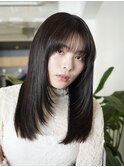 ミディアムロング顔周りレイヤーおくれ毛前髪万代新潟