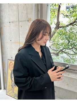 韓国顔まわりレイヤーカットグレージュオリーブベージュブラウン