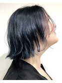 【ヤナギヤスタイル/切りっぱなしボブ×ブルーカラー】